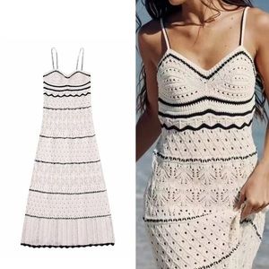 White crochet knit midi dress